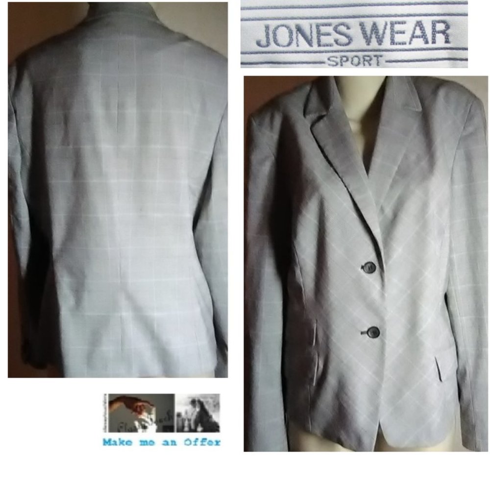 Jones Wear Stretch Black White Plaid Blazer Sz14